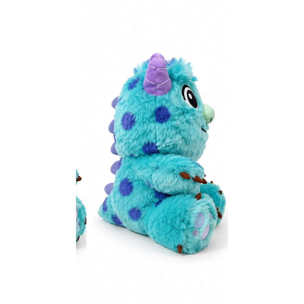 Peluche Monstruo Azul Turquesa con Cuernos Morados Suave y Tierno - Imagen 2