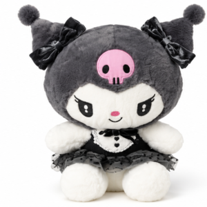 Peluche Gatita Kawaii Negra con Vestido y Lazos